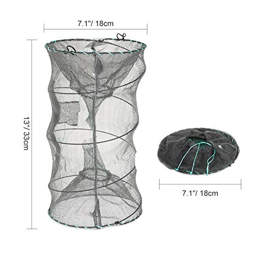 RUNACC Folded Fishing Net Trap, Portable Zipper Bait for Shrimp Carp Crayfish Crab Baits Cast Mesh Trap, 23.6 x11.8 inches (13" x 7.1")