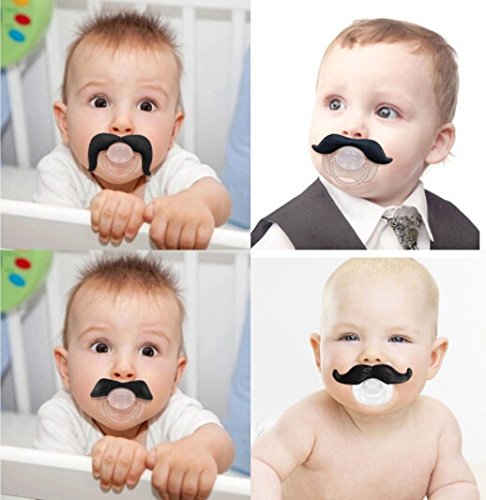 Weirui 4 PCS Mustache Pacifier Baby Infant Funny Mustache Pacifier Mustache for Baby Shower Party Games (1 0 Black)