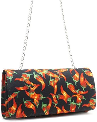 US HANDMADE FASHION Evening Clutch Bag With CHAIN-STRAP WITH "HOT CHILI PEPPER" PATTERN SHOULDER BAG, COTTON, EVCL 4020