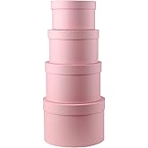Briful Round Gift Boxes with Lids Set of 4 Pink Gift Box Assorted Sizes Nesting Gift Boxes for Presents Birthday Bridesmaid Wedding Valentines Christmas Party Favor Boxes