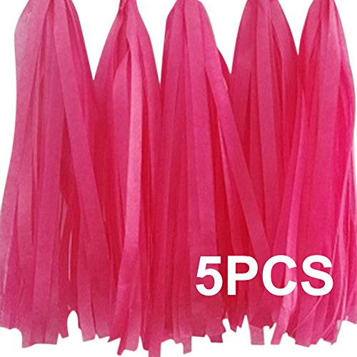 5 PCS DIY Tasseled Banner Paper Tassel Garland Novel Wedding Ceremony Party Supplies Photography Garland Hanging Ornament Decor Hot Pink