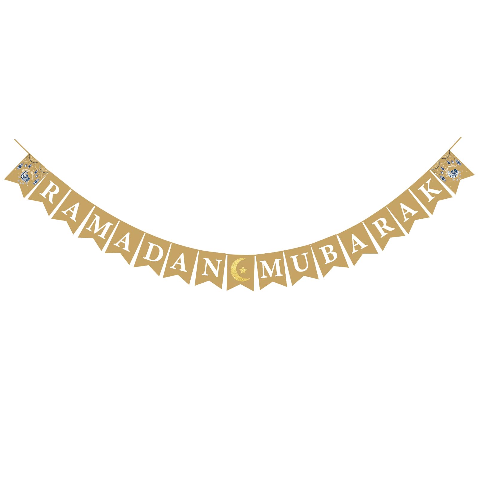 Photo 1 of Jute Burlap Ramadan Mubarak Banner for Home Mubarak Kareem Decorations with Moon and Star Mantel Fireplace Decoration