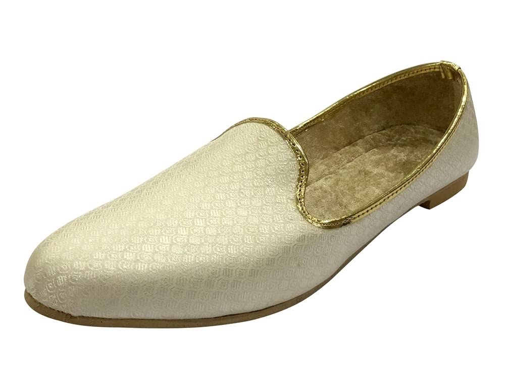 Photo 1 of Shoe Bazar Punjabi Mojaris Mens Shoes Cream Wedding for Groom,Traditional Indian Footwear Ethnic Peshawari Slippers, SB168_9, 9