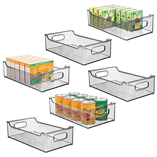 mDesign Wide Stackable Plastic Kitchen Pantry Cabinet, Refrigerator or Freezer Food Storage Bin Box Basket with Handles - Organizer for Fruit, Yogurt, Snacks, Pasta - 14.5