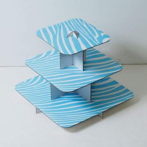 Ipartywarehouse 10" 3 Tier Cupcake Holder Stand- Cardboard Black, Pink, Plain, Blue Zebra Print Party Decorations (Light Blue Square)