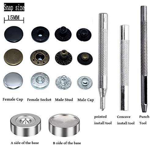 image for TommoT 60 Set Snap Fasteners Kit for Leather/Clothing,3 Color(Gunmetal