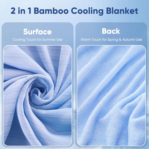 Elegear Bamboo Cooling Blanket 200 × 220 cm – Japanese Cooling Fibers ARC-Chill 3.0 Cooling Blanket for Better Sleep Comfort and Breathable Soft Blanket for Home and Travel, Blue