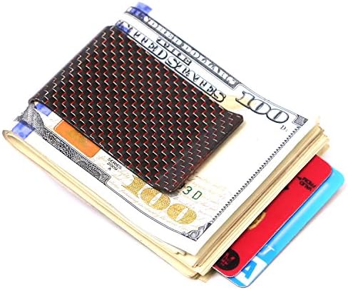 Money Clip Carbon Fiber Pocket Wallet Minimalist and Slim Credit Card Holder (Red)