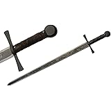 SZCO Supplies 40.5” Hand Forged Carbon Steel Rustic Broad Sword with Leather Wrapped Handle, Black/Brown (901132)