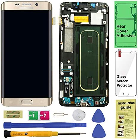Display Touch Screen (AMOLED) Digitizer Assembly with Frame for Samsung Galaxy S6 Edge Plus (5.7 inch) G928P (Sprint) (for Phone Repair Part Replacement) (Free Repair Tool Kits) (Gold Platinum)