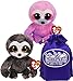 TY Beanie Sloths Dangler (Grey/Brown) & Dreamy (Pink/Purple) Gift Set Bundle with Bonus Matty's Toy Stop Storage Bag - 2 Pack