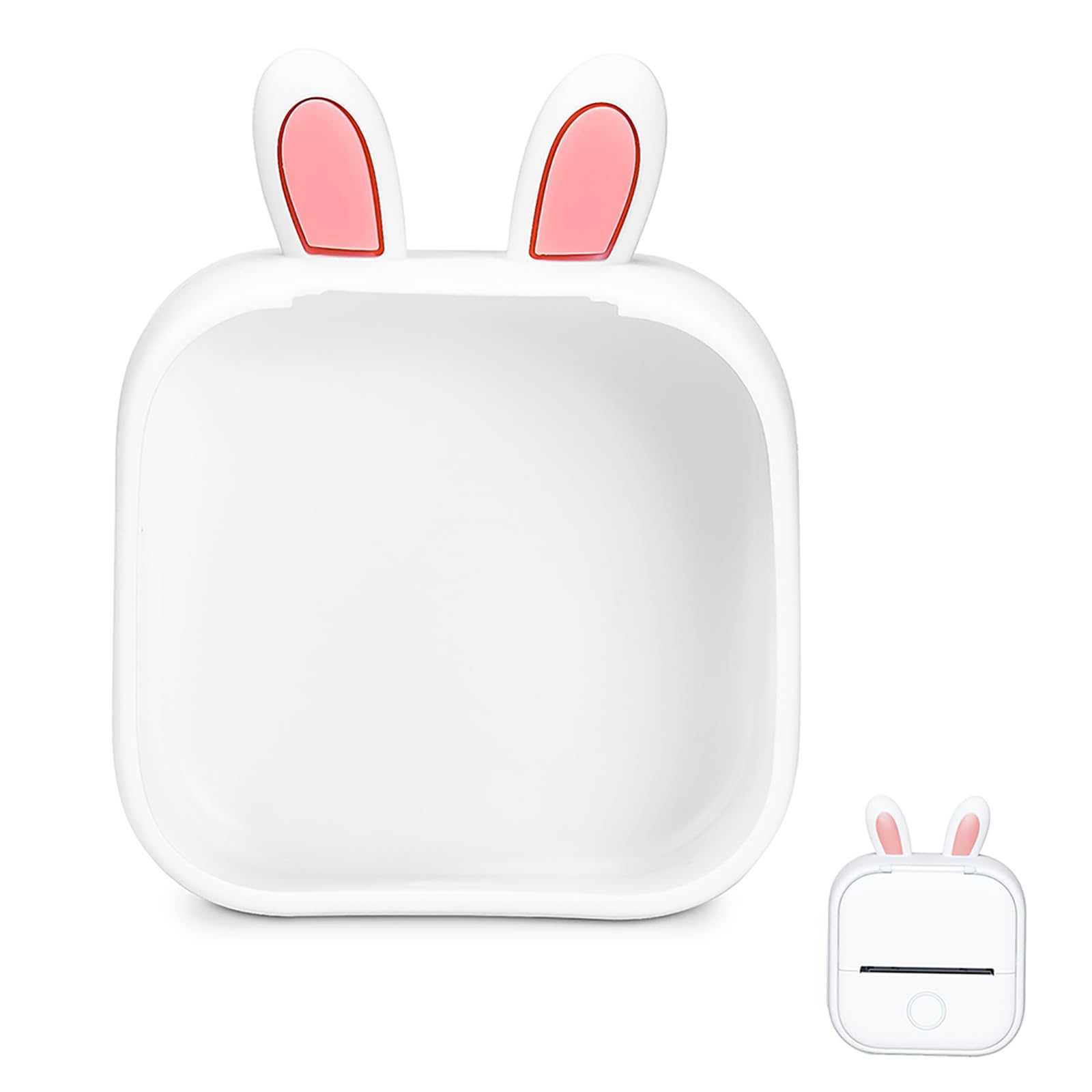Memoking T02 Protective Case - Bunny Ears Shape Soft Silicone BPA-Free Cute Design Printer Cover, Compatible with T02 Mini Bluetooth Wireless Portable Mobile Pocket Printer, White
