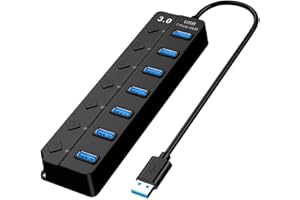 USB 3.0 Hub, 7-Port USB Data Hub Splitter for Laptop,PC Computer,Surface Pro, Flash Drive, Mobile HDD - with LED Individual O