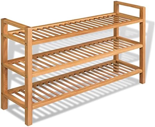 Entryway Solid Oak Wood 3 Tier Shoe Storage Unit Shelf Rack, Brown