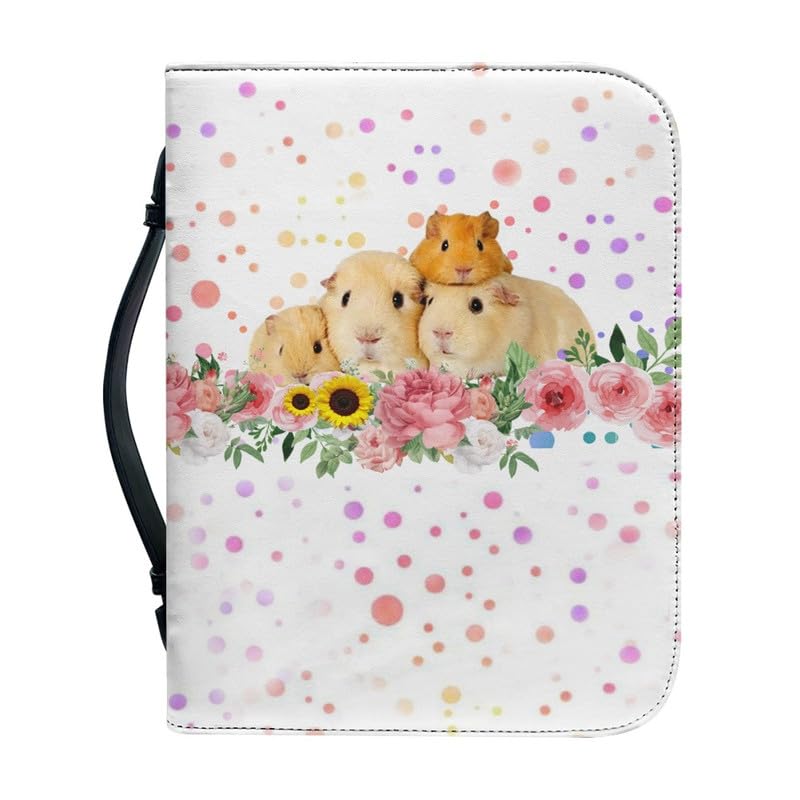 Garronmavis Flowers Guinea Pigs Family Zippered Bible Case Parents & Child Hamster Bible Cover Bible Animal Art Holder Bags - M