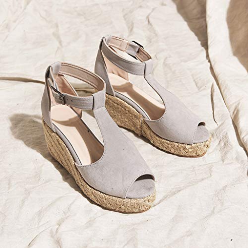 Women's Criss Cross Open Toe Strappy Sandal - Summer Wedge Platforms - Ankle Strap Sandals Peep Toe Leopard Print Shoes (9 B(M) US, Gray)