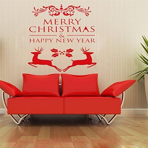 1 Set Merry Christmas Elk Wall Window Stickers Removable Xmas Wall Decals Home Shop Room Door Decoration Applique (SEND BY FBA ARRIVE TOMORROW)