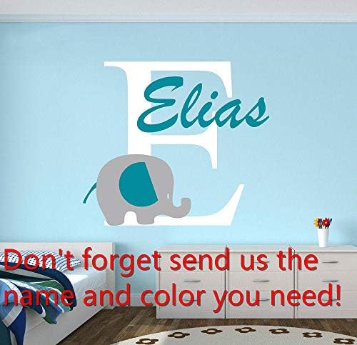 Custom Personalized Name Color Baby Elephant Removable Art Vinyl Wall Sticker for Kid Boy Girls Room Nursery Decoration@Design_5_pls_Send_us_The_Name