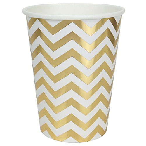 Just Artifacts Party Paper Cups - (12pcs) Metallic Gold Chevron - Paper Decorations for Birthday Parties, Weddings, Baby Showers, and Life Celebrations!