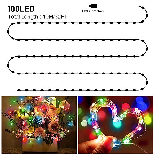 Cadena de Luces, Guirnalda de Luces con 16 Modos, Guirnalda Luces LED USB, 10m 100 LEDs Guirnalda de Luces con Control Remoto y USB, para Carnaval,Casa,Navidad,Boda,Halloween,Bares, Restaurantes