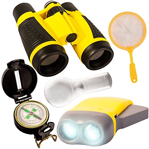 Outdoor Set for Kids - Binocular, Flashlight, Compass, Magnifying Glass & Butterfly Net,Explorer Toys Kit for Playing Outside,Camping,Bird Watching,Hiking. Educational Gift for Children by Nature Kids