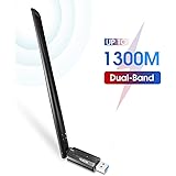 WiFi Adapter USB 3.0 AC 1300Mbps Dual Band 2.4G/5Ghz Wireless Network Adapter 802.11 AC 6dBi Antenna Wi-Fi Dongle for Laptop Desktop PC MacBook Compatible Windows 10/7 /8/8.1 /XP Mac OS X 10.6-10.15