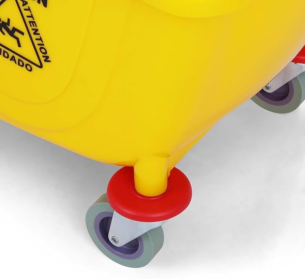 SIMPLI-MAGIC COMMERCIAL MOP BUCKET WITH SIDE PRESS WRINGER, 36 QUART – 50,000 CYCLES WRINGER – INDUSTRIAL MOP BUCKET WITH WHEELS, YELLOW, 79538A