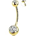 OUFER Gold Belly Button Rings, 316L Surgical Steel Belly Button Piercing, Internally Threaded Belly Rings, 14G Belly Piercing Jewelry, Long Belly Button Rings, Navel Rings for Women Men