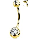OUFER 316L Surgical Steel Belly Button Rings, 14G Internally Threaded Belly Rings for Women Men, Clear CZ Long Navel Piercing Jewelry, Curved Barbells-Silver/Gold 10-16MM