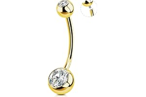 OUFER Gold Belly Button Rings, 316L Surgical Steel Belly Button Piercing, Internally Threaded Belly Rings, 14G Belly Piercing Jewelry, Long Belly Button Rings, Navel Rings for Women Men