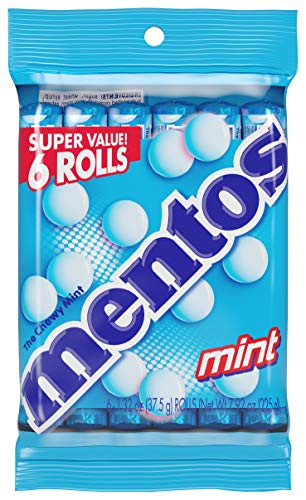 Mentos Chewy Mint Candy Roll, Mint, Bulk, Party, Non Melting, 1.32 ounces, 14 pieces (Pack of 6)