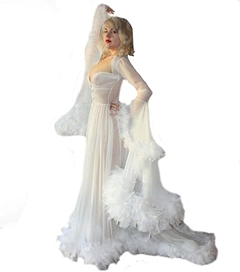 white bridal robe long