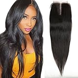 GraceLength Brazilian Virgin Hair Human Hair Lace Closure Straight Human Hair Top Lace Closure 4X4 Middle Part Natural Black Color 14 Inch