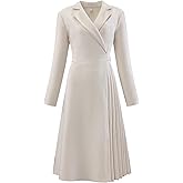 Hobemty Women's Wrap Dress A-Line Pleated Midi Long Sleeve Dresses