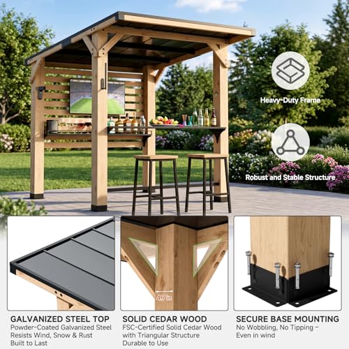 SUNYRISY 6x8 Ft Wood Grill Gazebo Review: Hardtop Outdoor Bar with TV Mount image 21