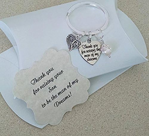 Mother Of The Groom Gift From Bride, Thank You For Raising The Man Of My Dreams, Mother of Groom, Pearl KEYCHAIN, Charm is Size of a Nickel