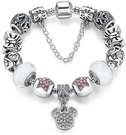 925 Unique Silver Jewelry Crystal Charm Bracelets Bangles For Murano Glass Bead Women Bracelet 18CM