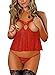 Women's Swirl Mesh Babydoll Set Lingerie Nightwear Sleepwear Dress(Wine,M)
