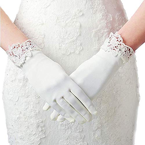 Xuhan Short Satin Gloves for Women Opera Gloves Wrist Length (8.7 inches-Beige)