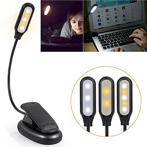 Reading Book Light, 5 LED 3 Levels Brightness Eye-Care Creative Mini Portable Book Light - Easy to Clip On Reading Lights - USB Rechargeable (Black, Delivered Within 5 Days)