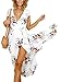 ZXZY Women Bohemian Print SplitDress Short Sleeve V Neck Floral Beach Maxi Dress