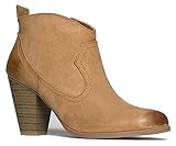 Western Slip On Stacked Heel Bootie - Distressed Ankle Pull Cowboy Womens Boot
