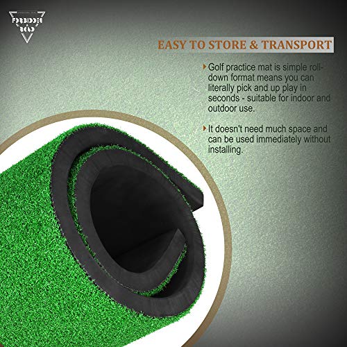 Forbidden Road Golf Practice Hitting Grass Mat with 2 Golf Tee Holes & 1 Golf Tee Rough Indoor Backyard Golf Pad Residential Golf Hitting Mat for Golf Swing Practice Training Putter Balls (5ft x 5ft)