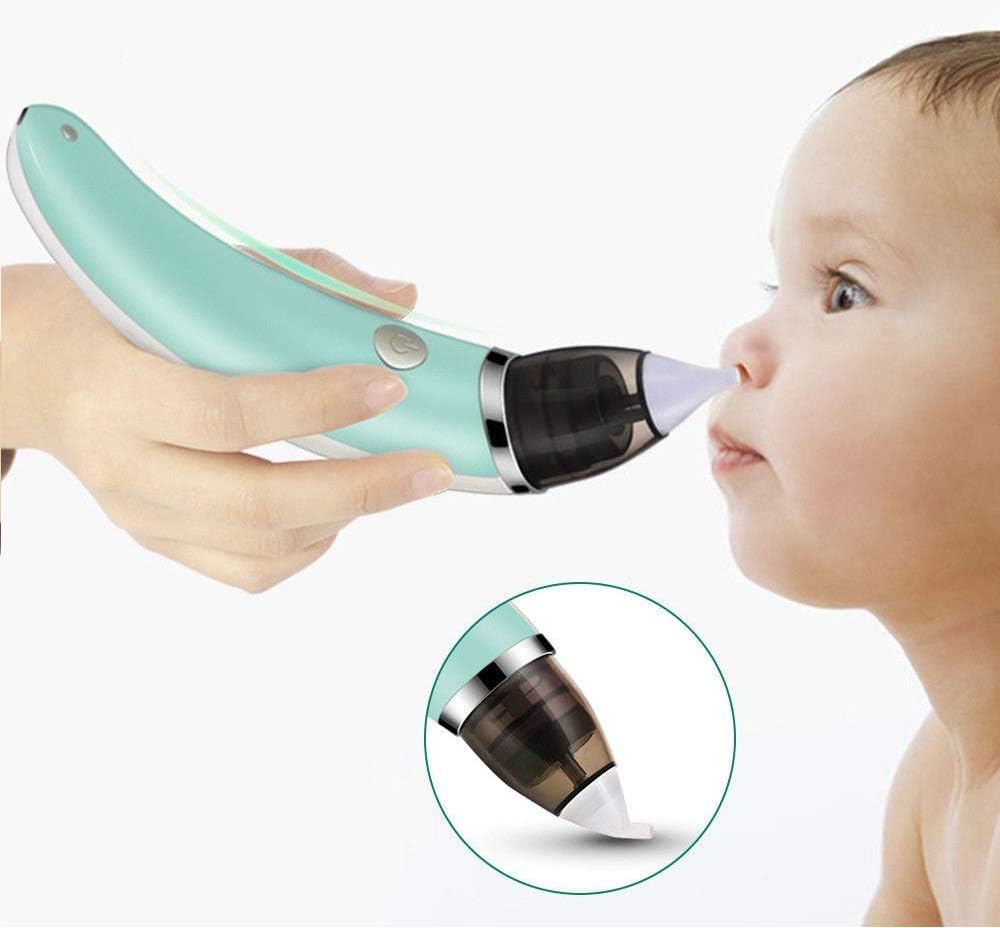Nasal Aspirator - Safe and Hygienic Easy to Use Electric Snot Sucker and Nose Cleaner - Best for Newborn Baby Toddler and Adult with Replaceable Nozzles (Blue)