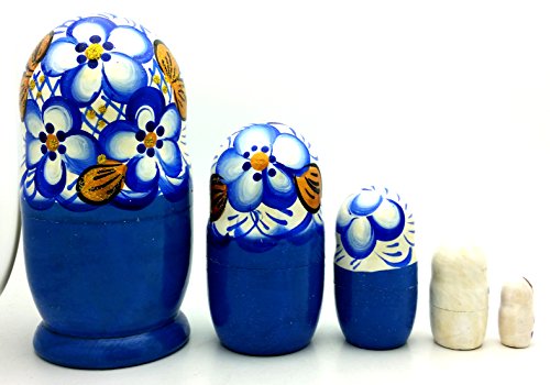 Russian Nesting Doll Matryoshka Gzhel style Hand Painted Nesting Doll set of 5