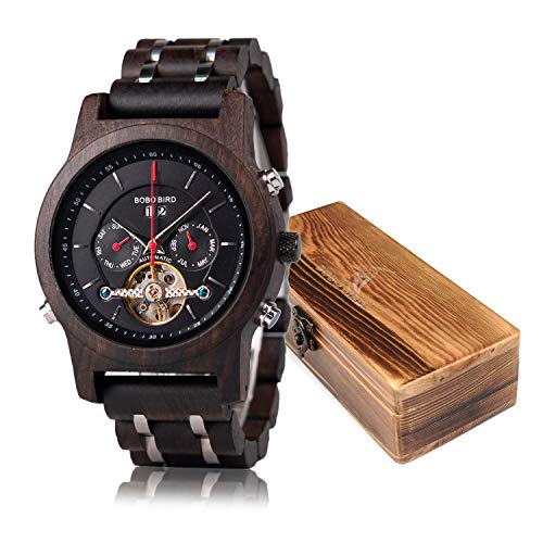 BOBO BIRD Mens Wooden Mechanical Watches Multifunction Business Luxury Wood Watch for Men