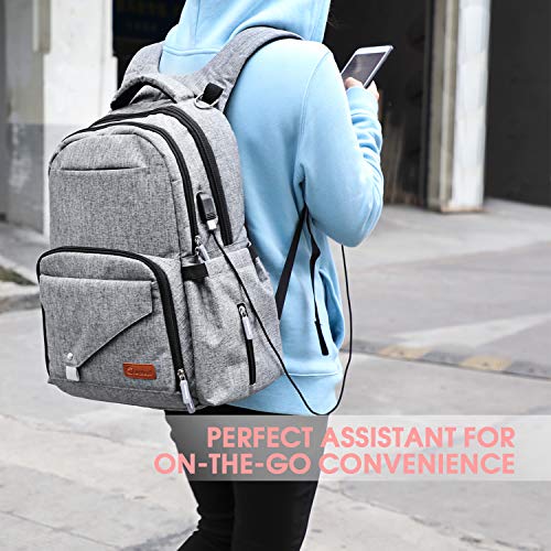 Diaper Bag Backpack,Chuntianli Multi-Function Travel Back Pack Large Maternity Baby Nappy Changing Bag Organizer,Waterproof/Durable,with USB Charging Port/Insulated Holder Pockets/Stroller Strap, Gray - Thumbnail 5