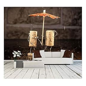 Concept Couple in The Rain, Wine Cork Figures - Removable Wall Mural | Self-Adhesive Large Wallpaper - 66x96 inches