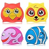Swim Caps, ZIONOR Silicone Swimming Caps for Youth Kids with Cute Animal Cartoon Elastic Designed Non-toxic, Allergy-free Waterproof, Eco-friendly for Boys Girls 3 - 12 Years Old