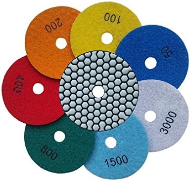 Stone Polishing pad Diamond Dry Buffing Pads Grinding Discs for Marble Granite Concrete 10 Pieces Set 50 to 3000 Grit (5Inch, 10pcs:Grit100)
